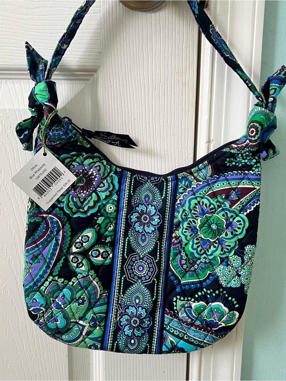 NWT Vera Bradley Green Paisley Quilted Shoulder Bag